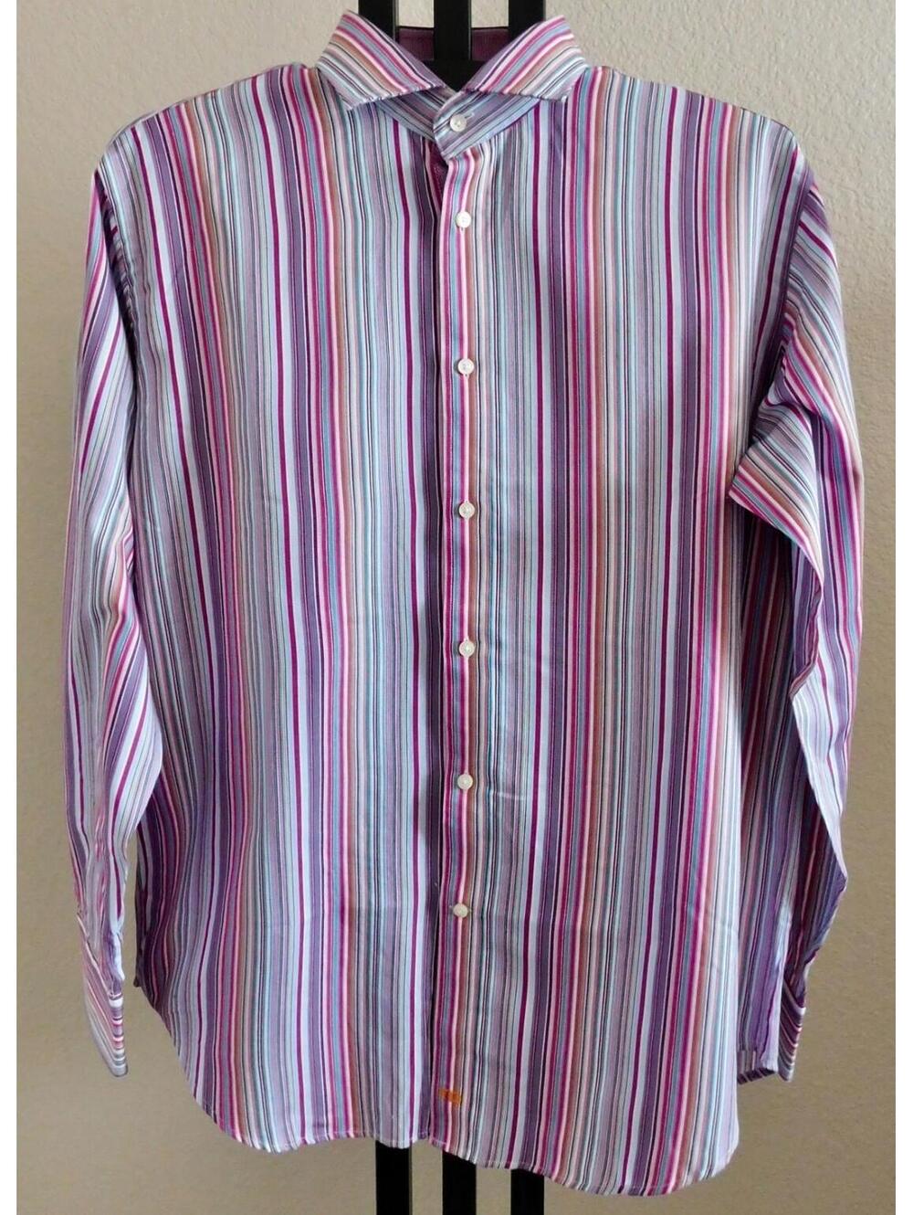 Thomas Dean Shirt Mens Size L Multicolor Stripe Pima Cotton Button Front